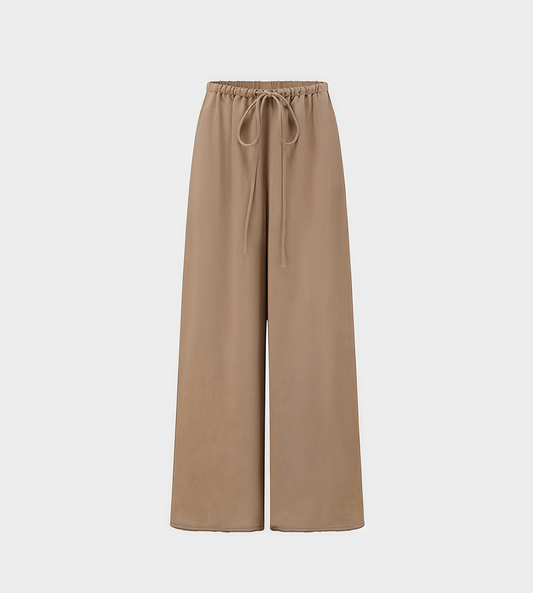 INTO THE EAST - Linen Interwoven Loose-fitting Straight Pants Lt Coffee
