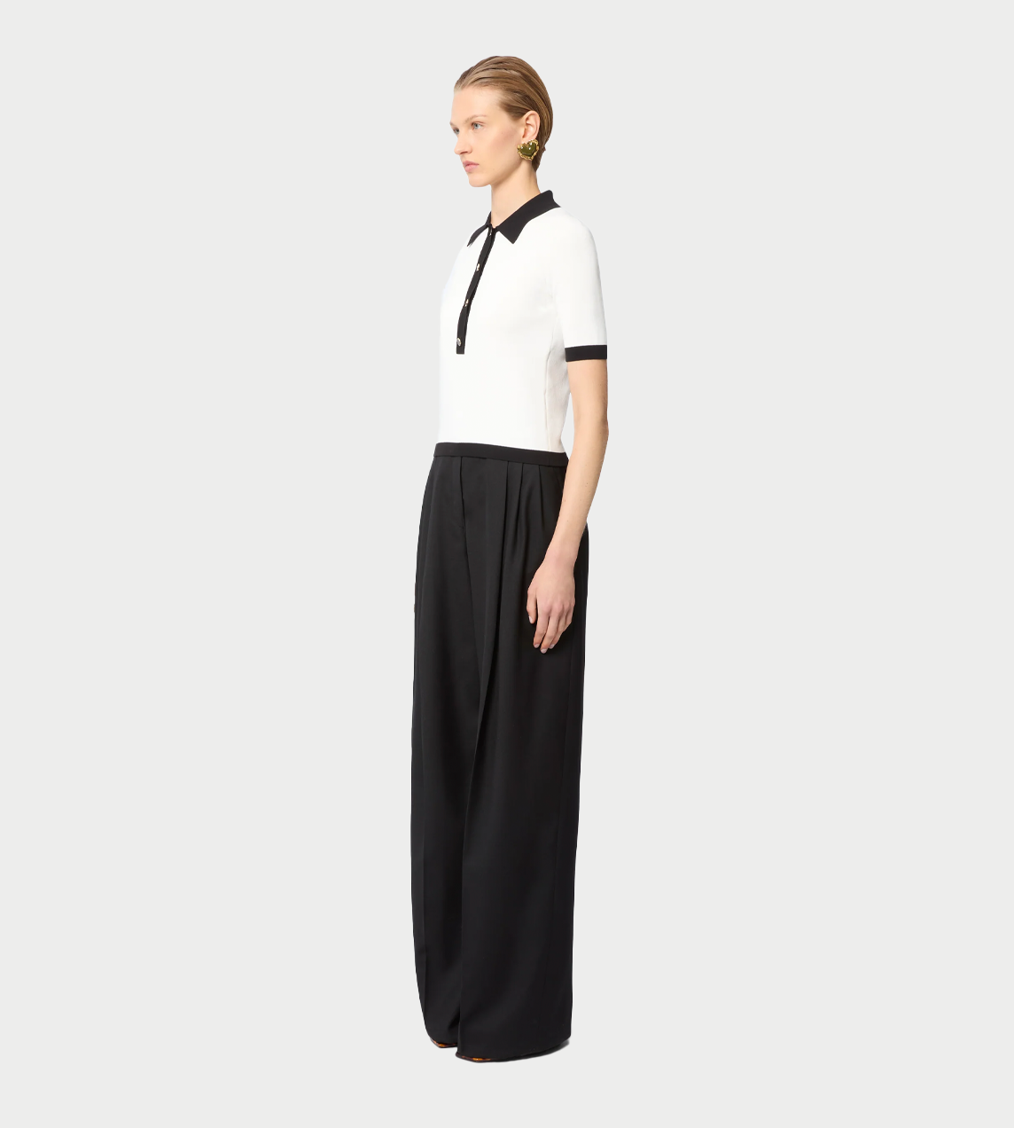 NINA RICCI - Contrasted Knit Polo Top White