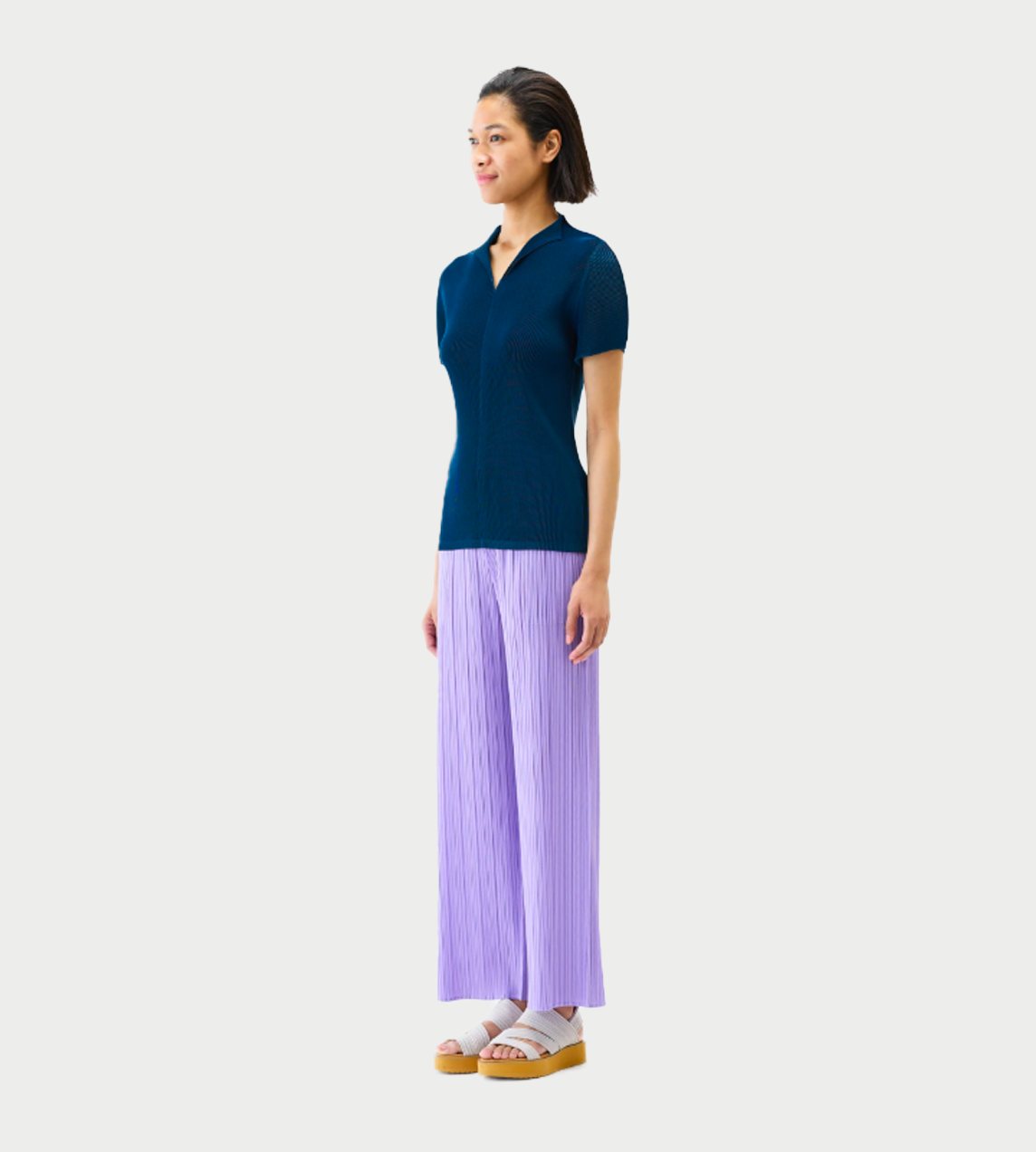 PLEATS PLEASE ISSEY MIYAKE - Mist Pleated Open Collar Tee Navy