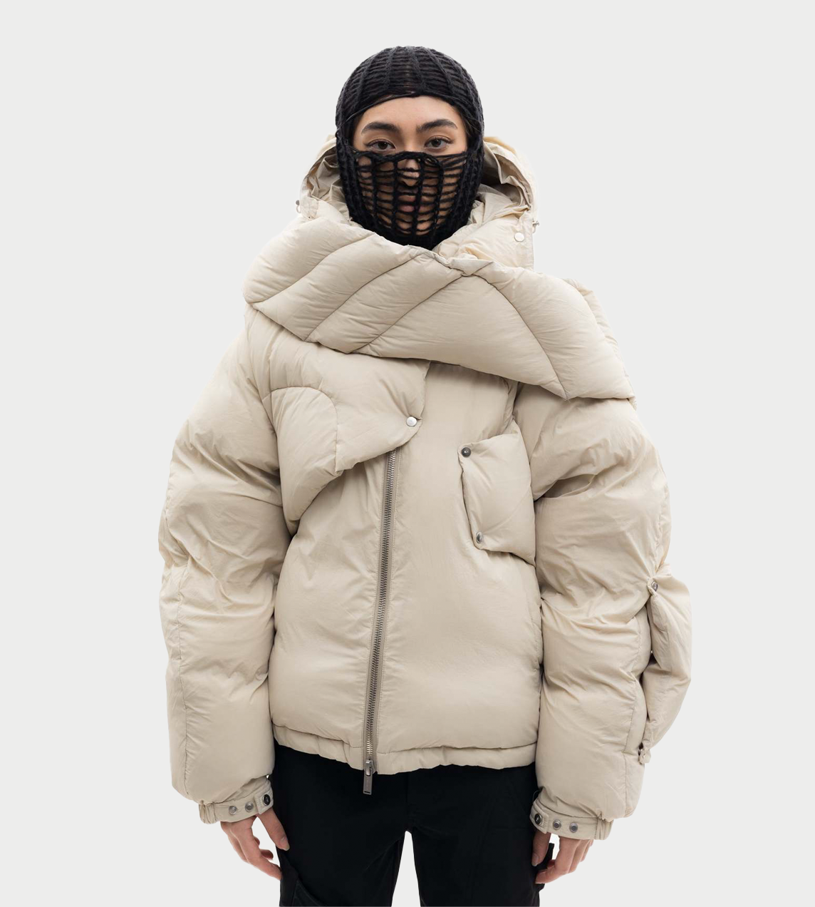 Scarf Puffer Jacket Stone
