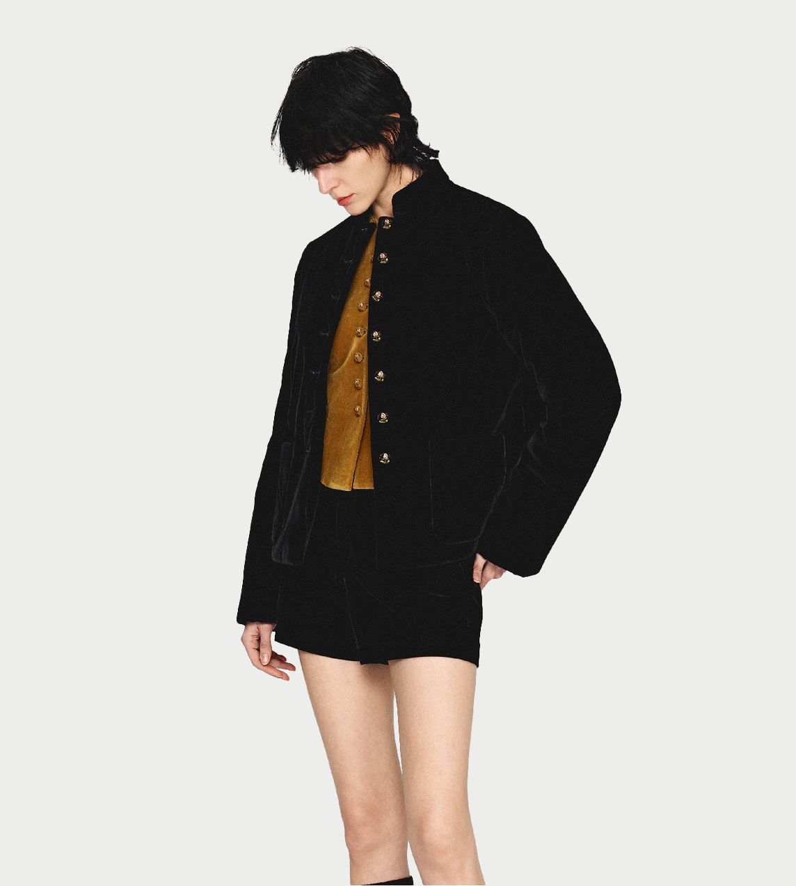 Velvet Embroidered Stand Collar Jacket Blk