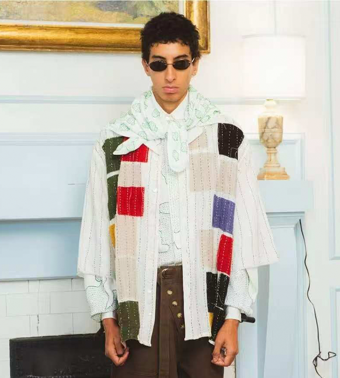 Patchwork Wool Gauze Shirt Ivory