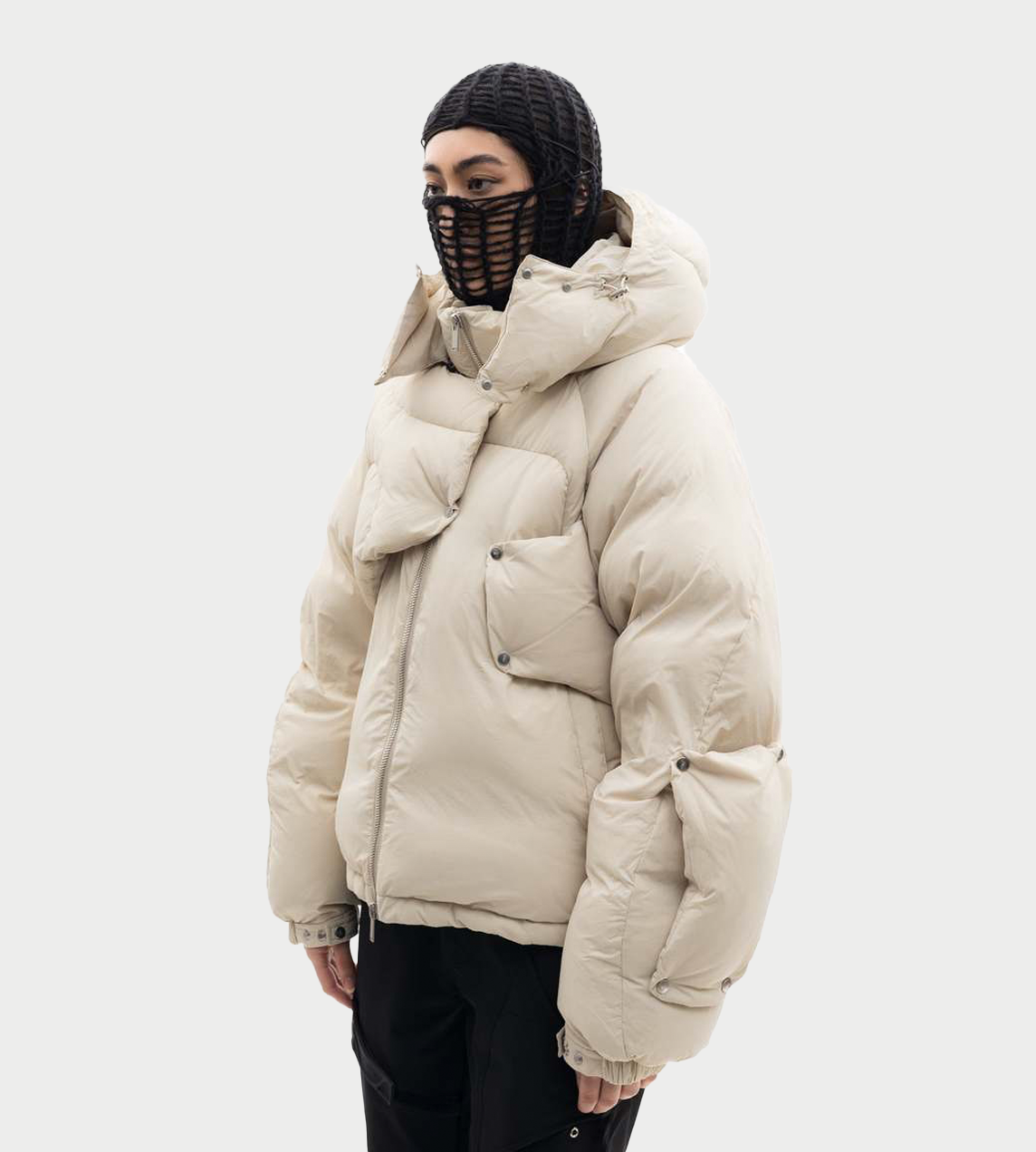 Scarf Puffer Jacket Stone