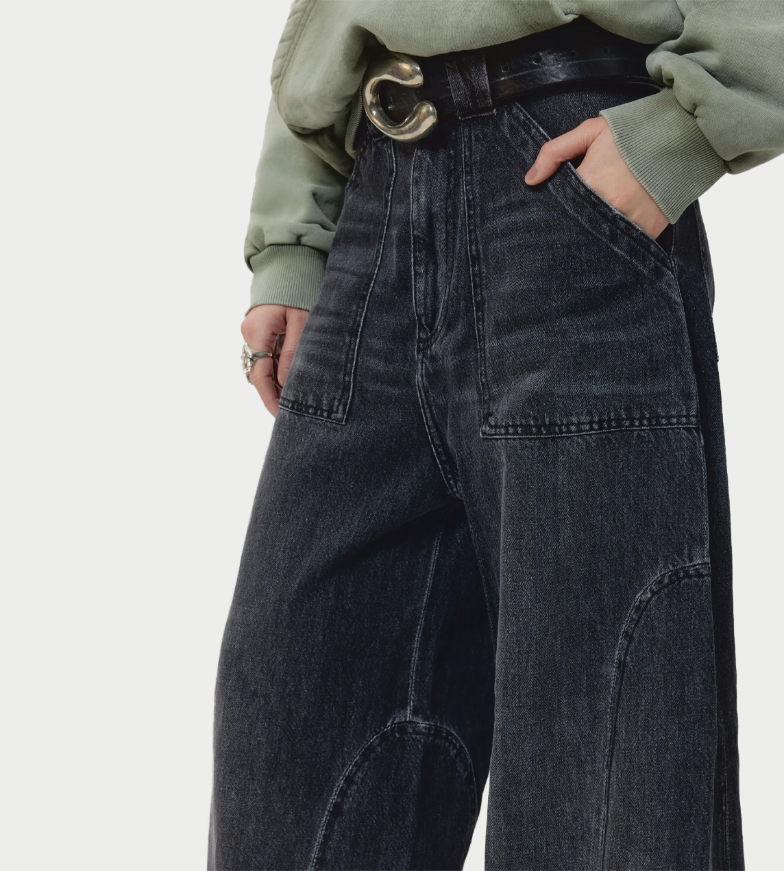 Jessie Smock Wide Jeans Smoke Grey