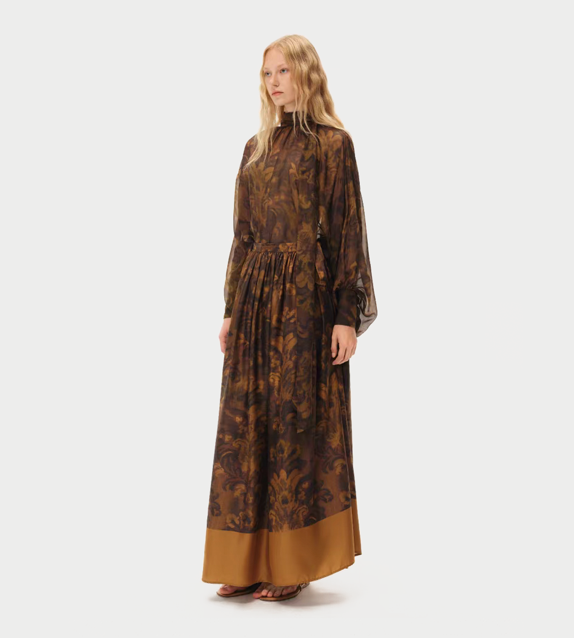 INTO THE EAST - Acanthus Oil Painting Ribbon Top Tea Brown