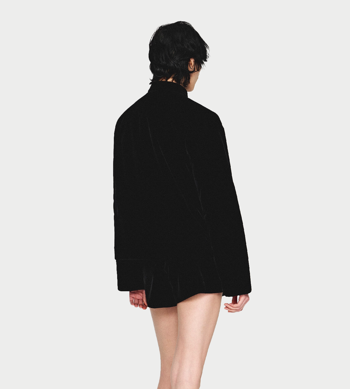 Velvet Embroidered Stand Collar Jacket Blk