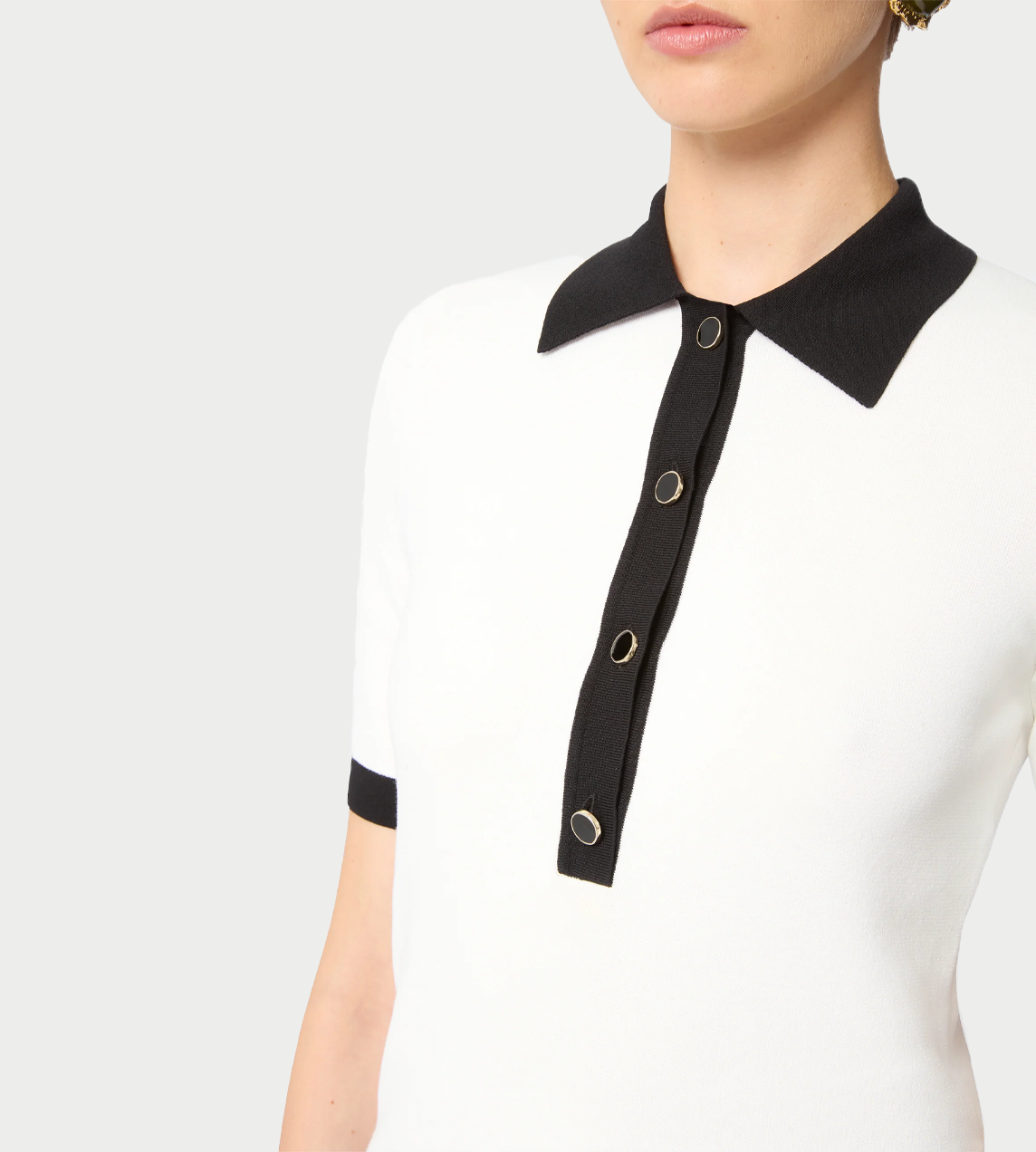 NINA RICCI - Contrasted Knit Polo Top White