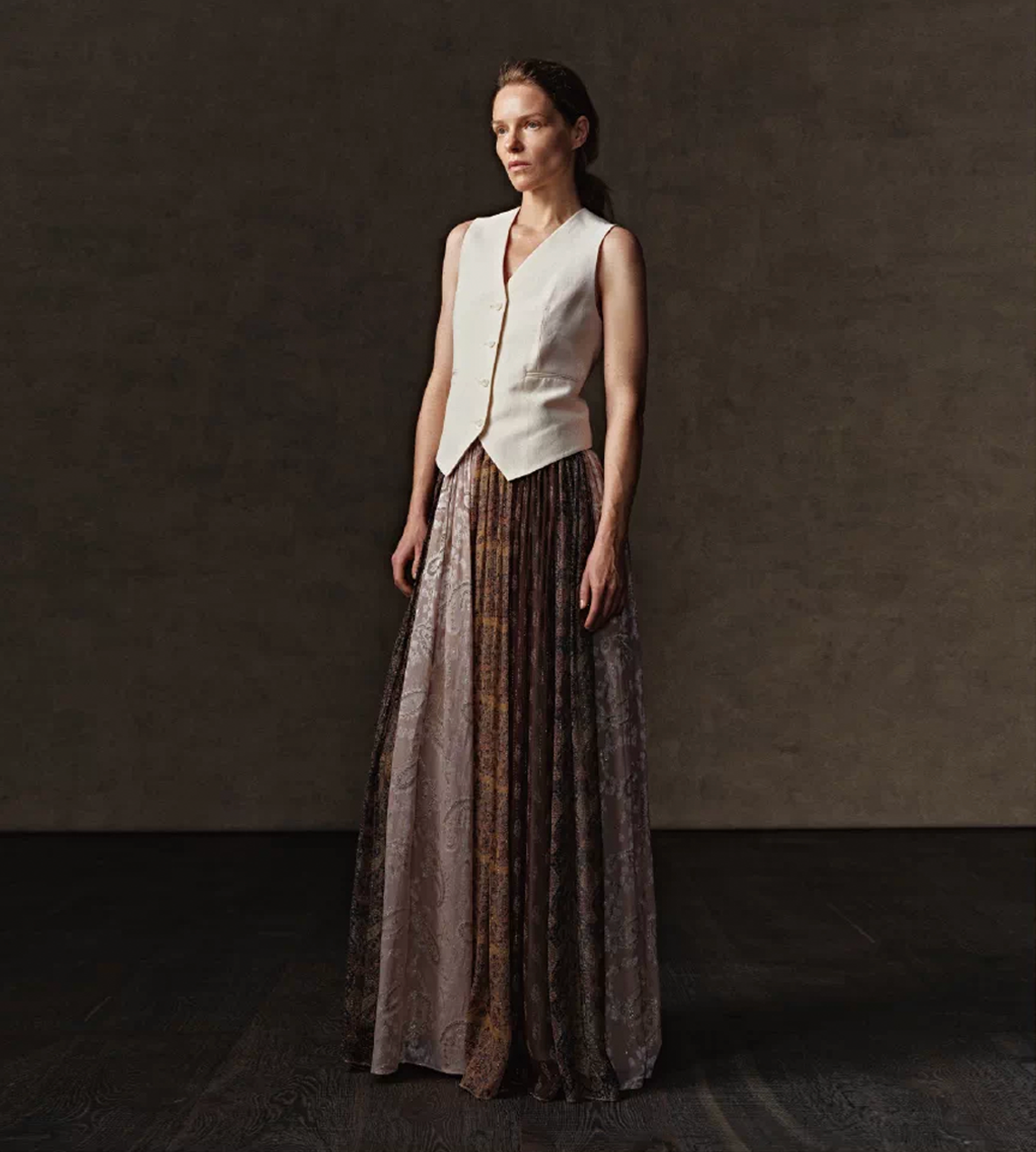 Paisley Pleated Patchwork Skirt Print