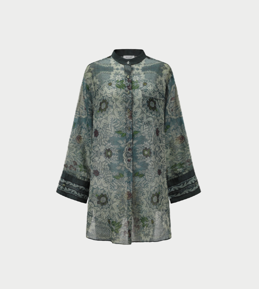 INTO THE EAST - Ramie Wide Sleeve Top Deep Jade