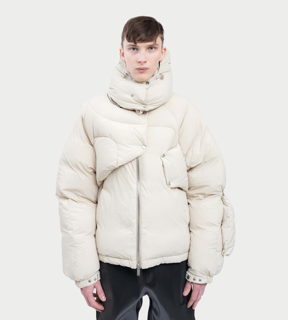 Scarf Puffer Jacket Stone