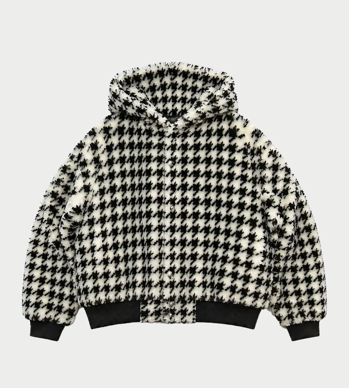 SULVAM - Houndstooth Fur Hooded Blouson Blk/Wht