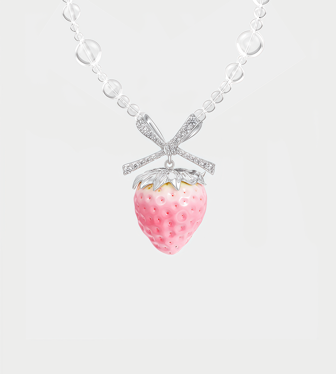 YVMIN - Strawberry Bowknot Crystal Necklace