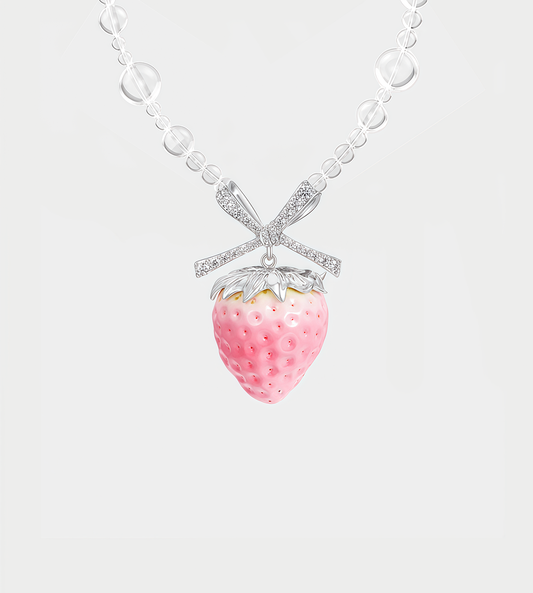 YVMIN - Strawberry Bowknot Crystal Necklace