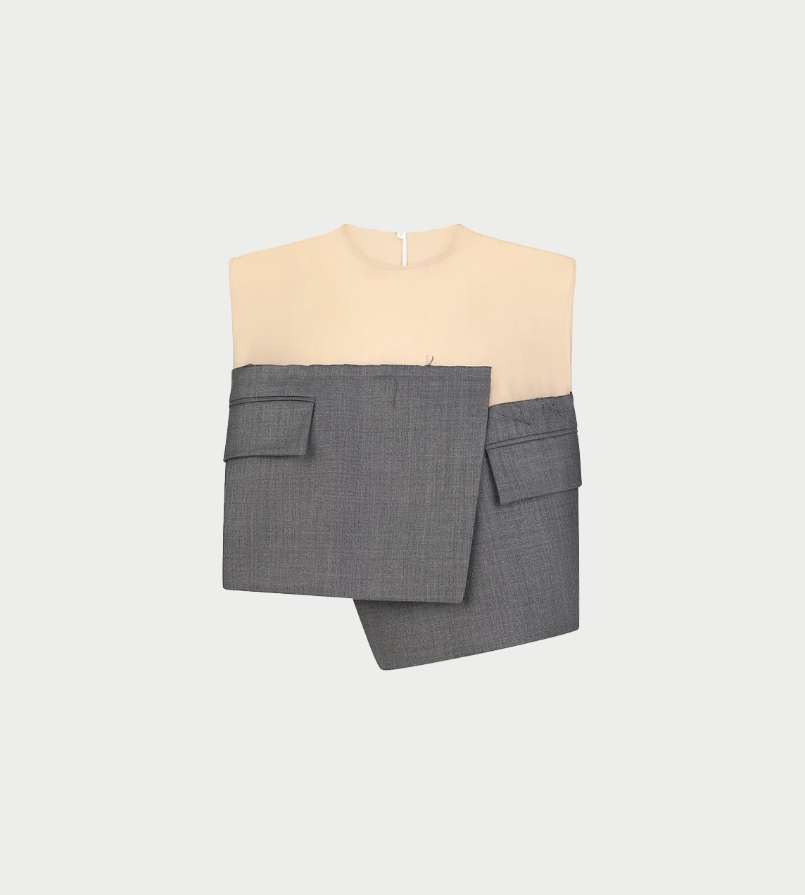 Cropped Sheer Top With Suiting Detail Grey/Beige