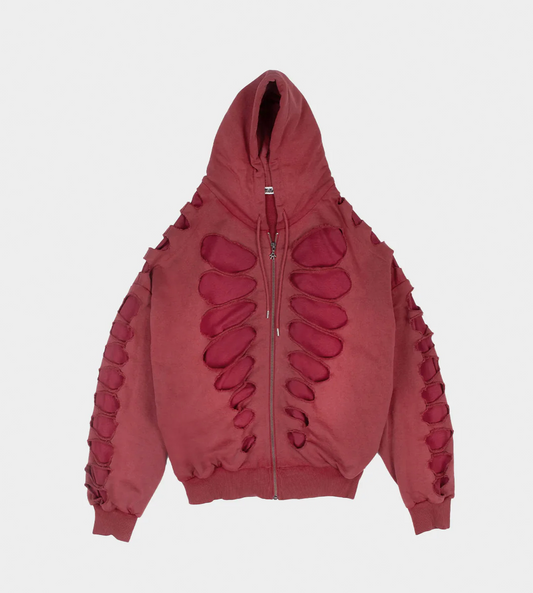 AVAVAV - Tim Shoulderless Zip Hoodie Cut-out Red