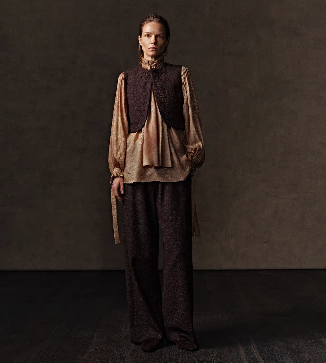 Tweed Straight-Leg Trousers Brown