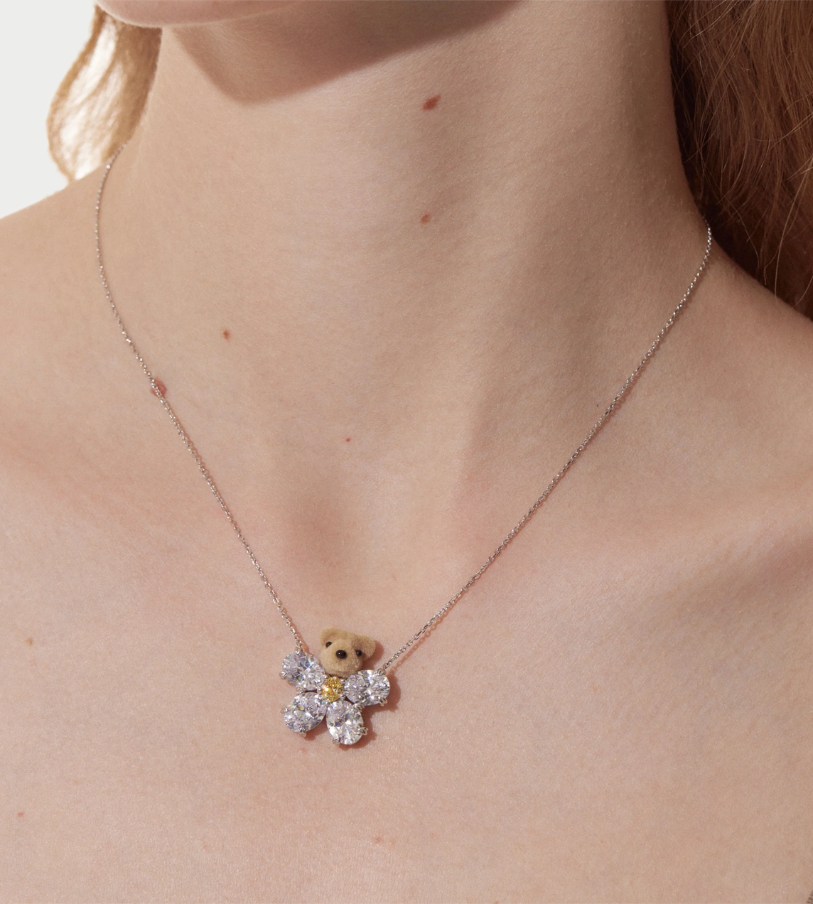 YVMIN - Gemstone Flower Bear Necklace