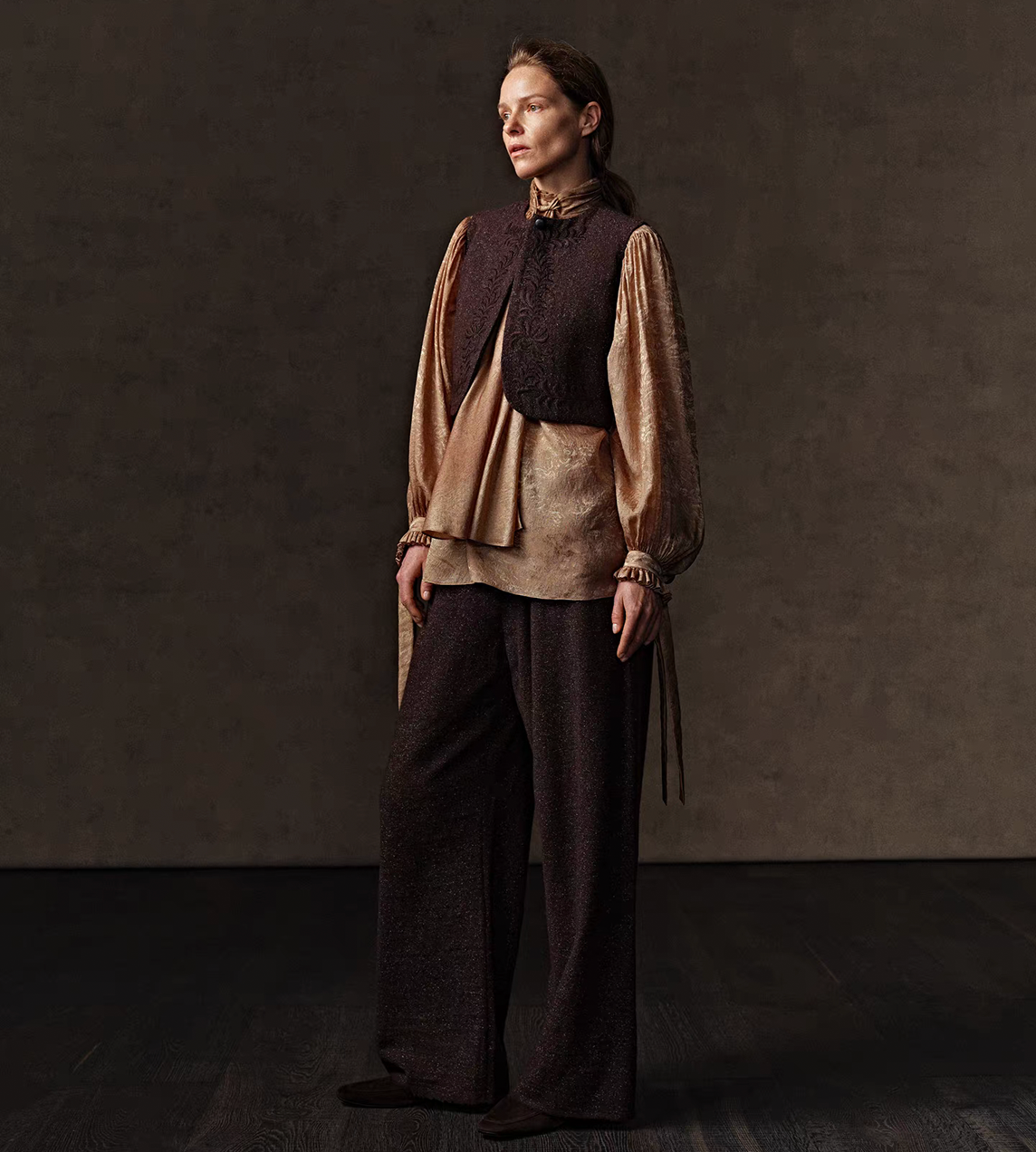 Tweed Straight-Leg Trousers Brown