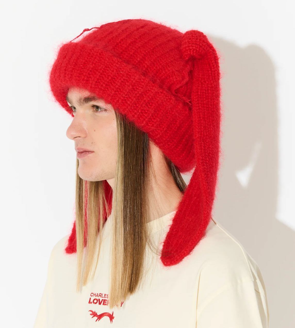 Mohair Chunky Rabbit Beanie Red
