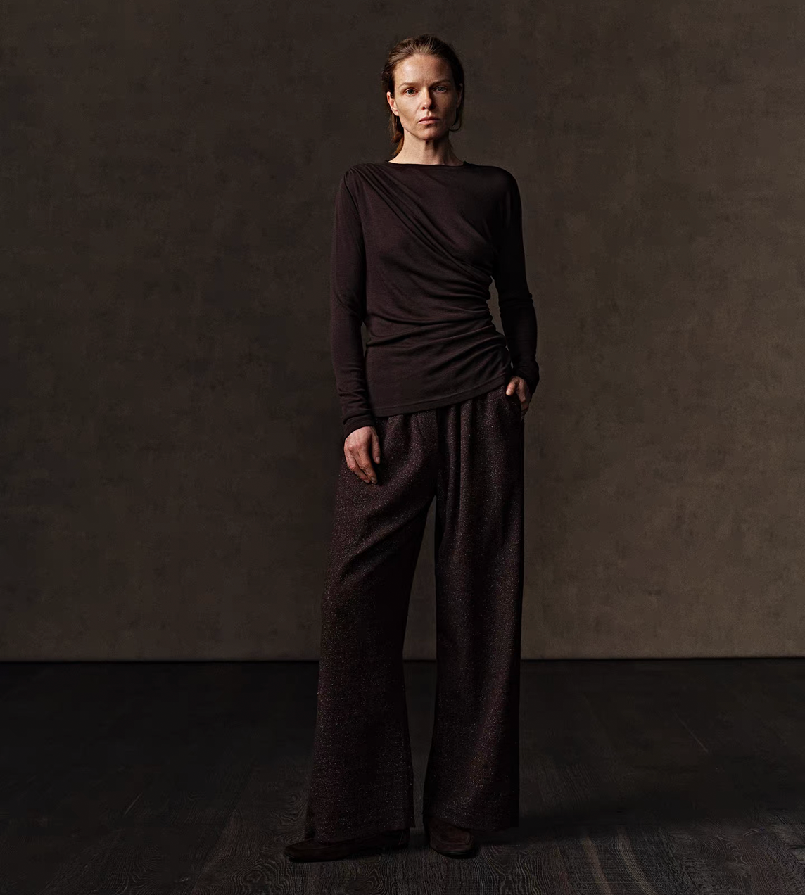 Tweed Straight-Leg Trousers Brown