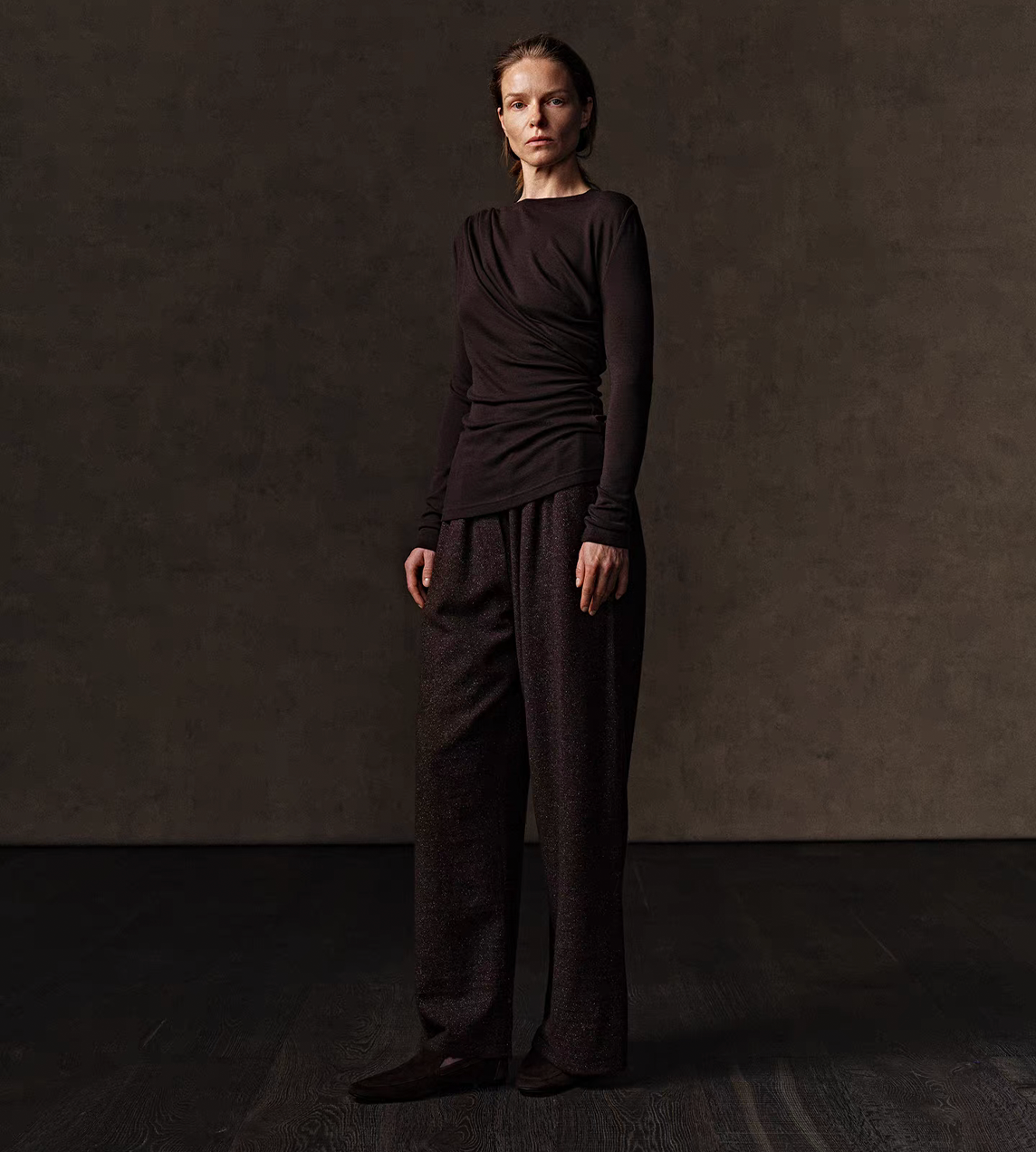 Tweed Straight-Leg Trousers Brown