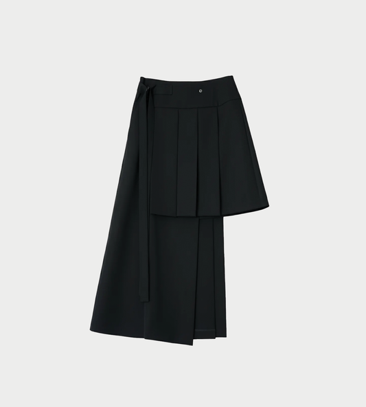 UJOH - Asymmetry Pleats Skirt Blk