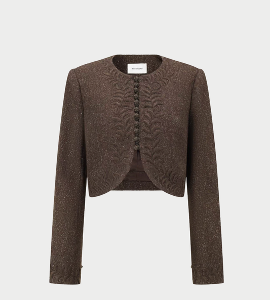 INTO THE EAST - Tweed Embroidered Crop Jacket Brown