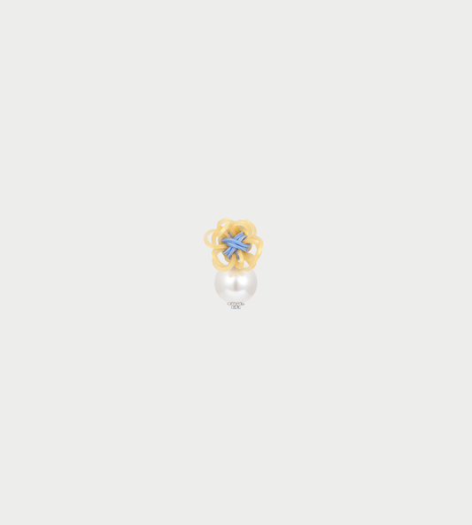Rubber Band Flower Pearl Stud Earrings Yellow
