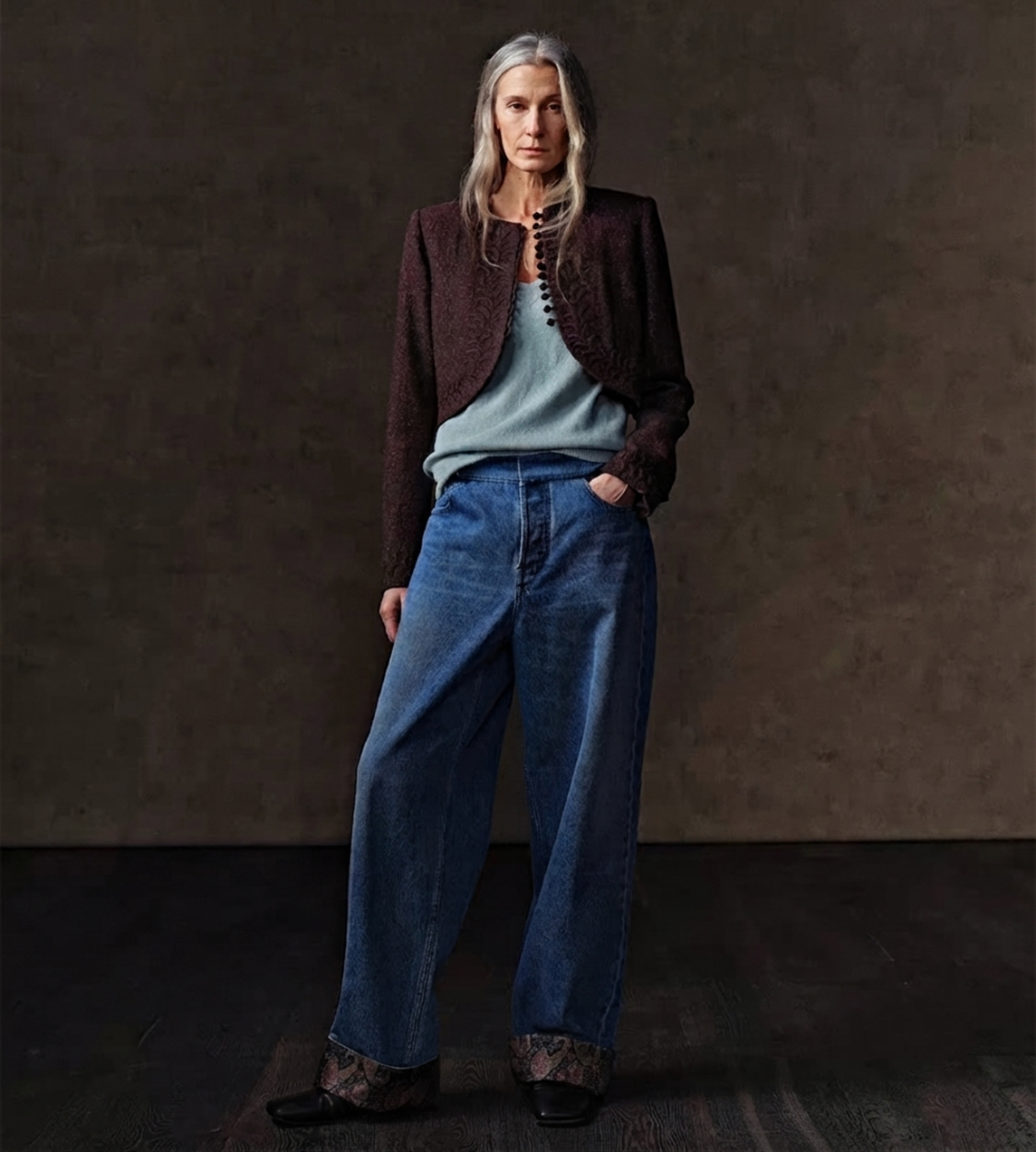 Tweed Embroidered Crop Jacket Brown