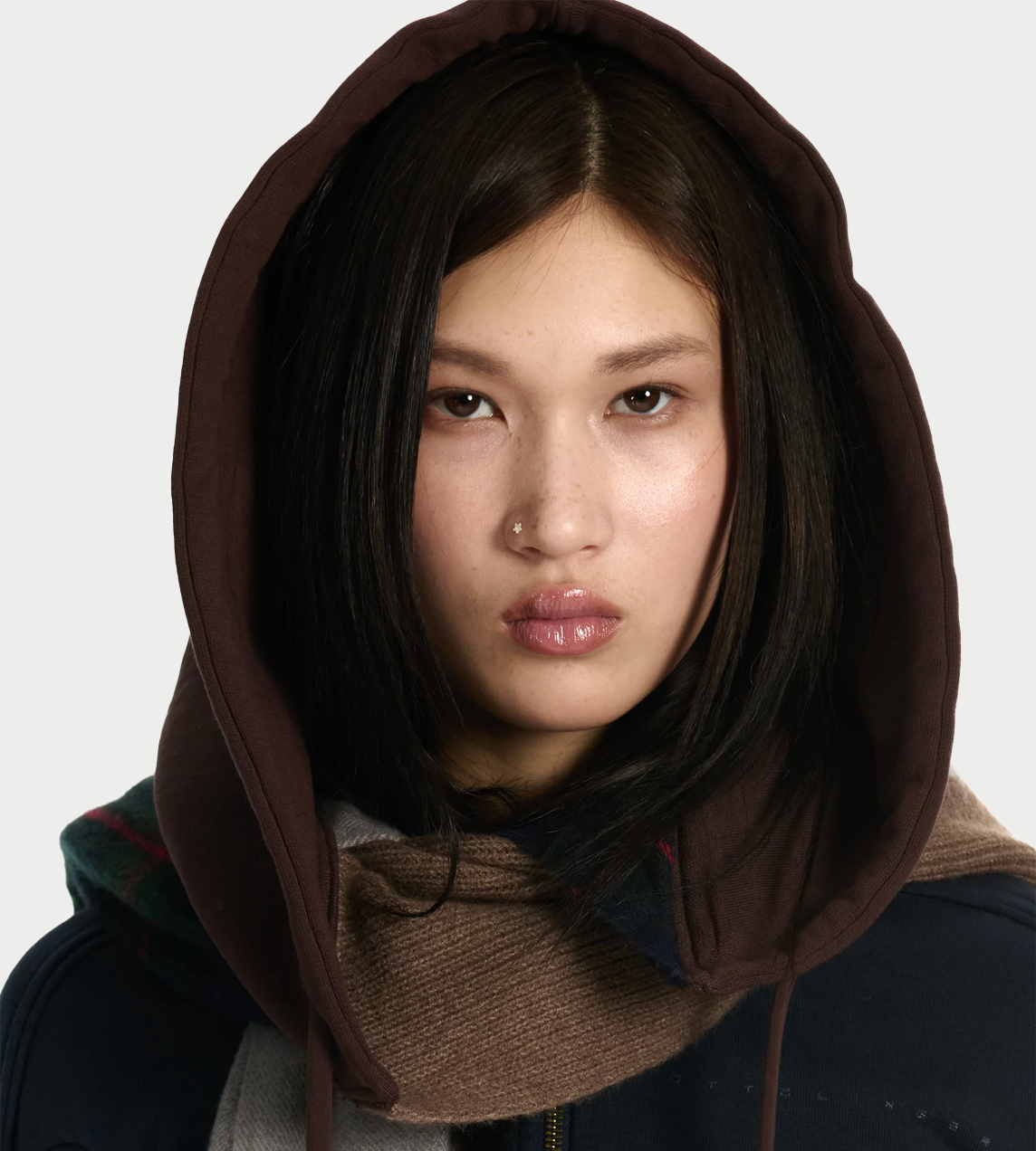 OTTOLINGER - Deconstructed Hoodie Scarf Brown grey 