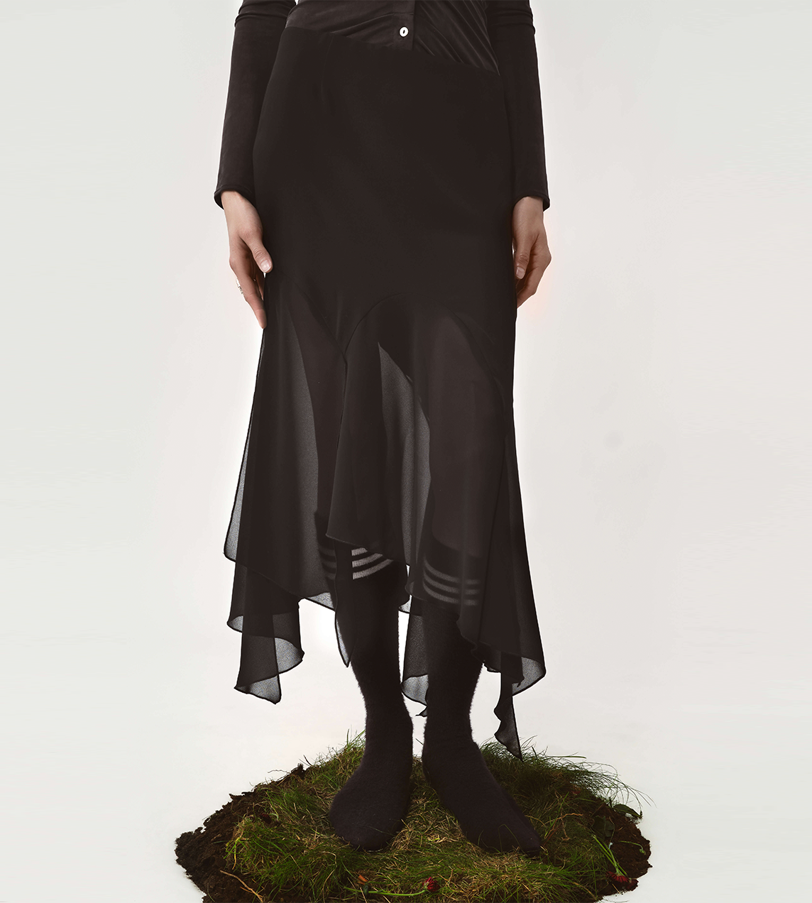 Kajsa Long Draped Skirt Blk