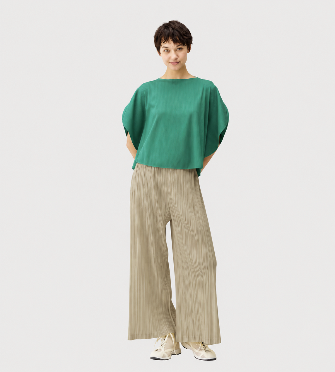Thicker Pleated Flared Pants Beige