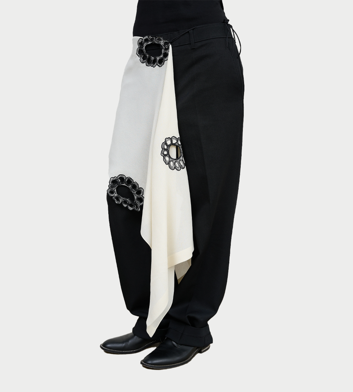 Asymmetric Embroidered Halterneck Scarf Top Ivory