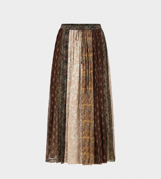 INTO THE EAST - Paisley Pleated Patchwork Skirt Print