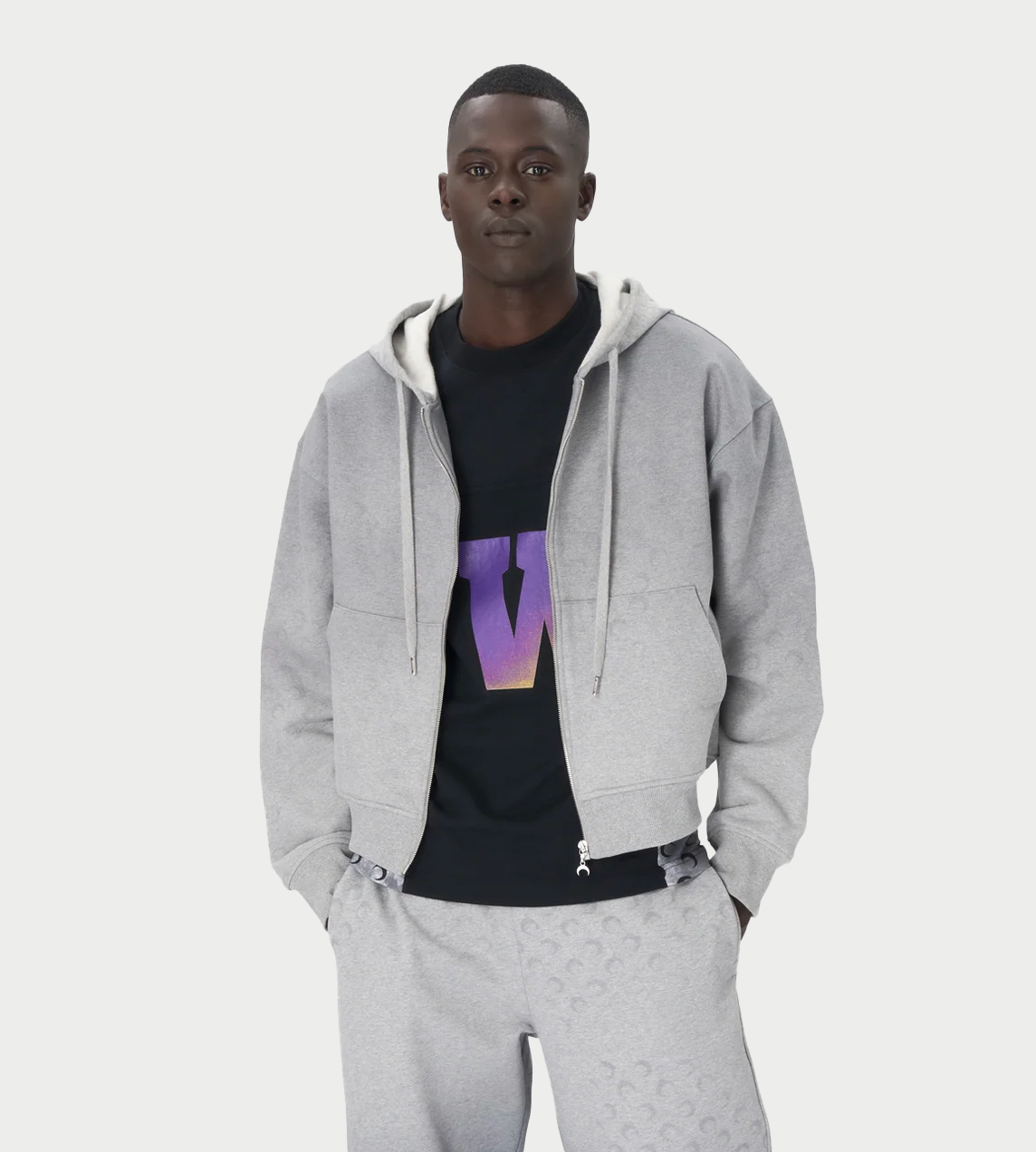 Faded Moon Fleece Zipped Hoodie Grey