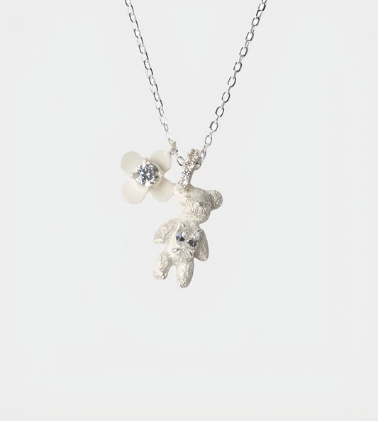 YVMIN - Carved Metal Mini Bear Pendant White