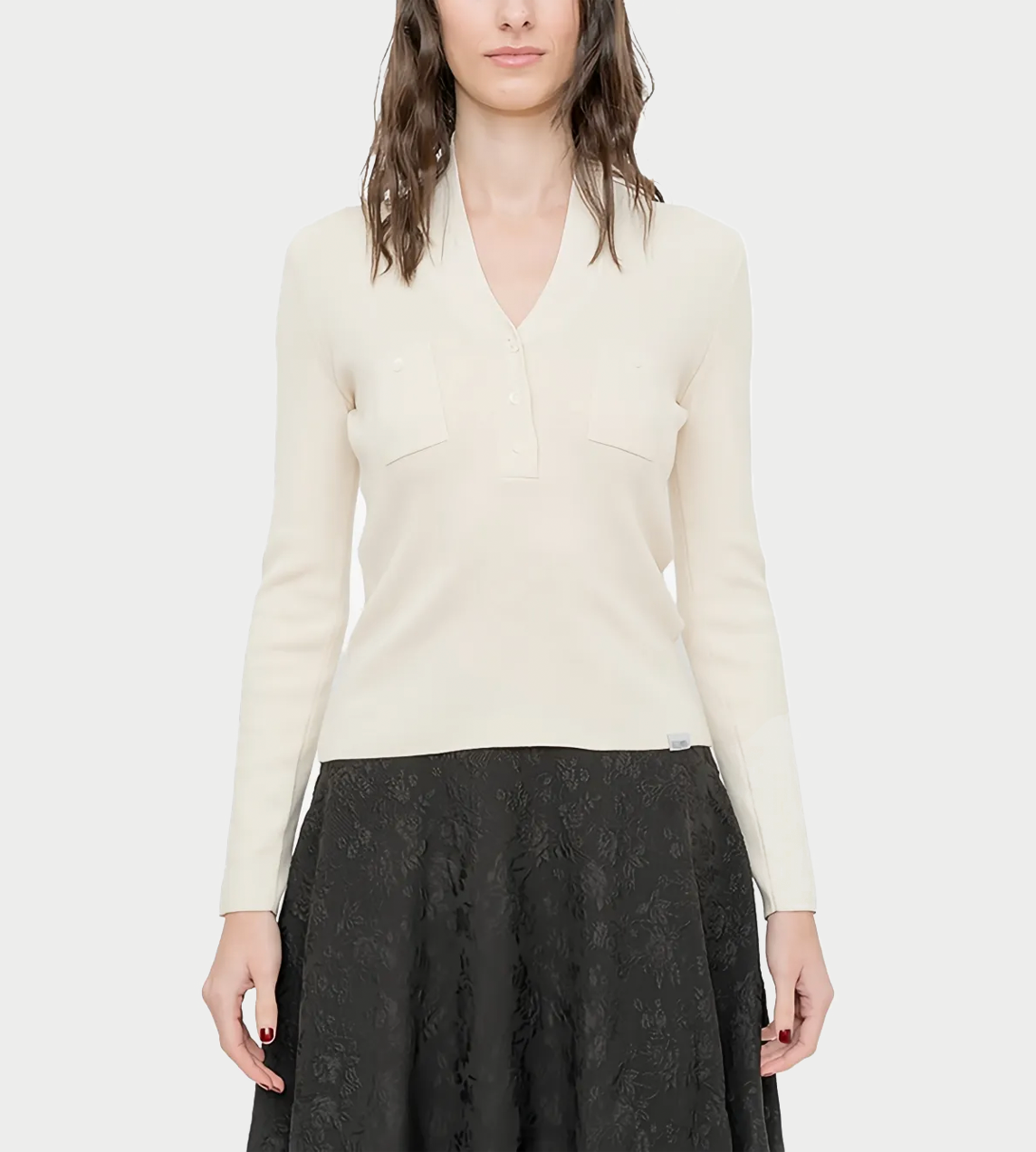 V-neck Long-sleeve Top Cream