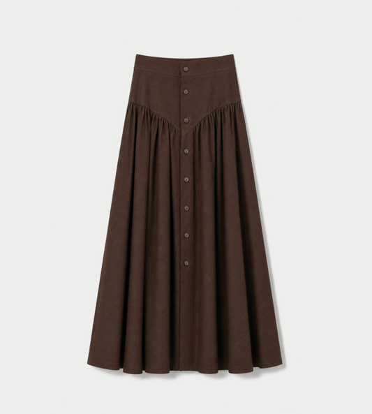 UJOH - Yoke Cut Gathered Skirt Chocolate