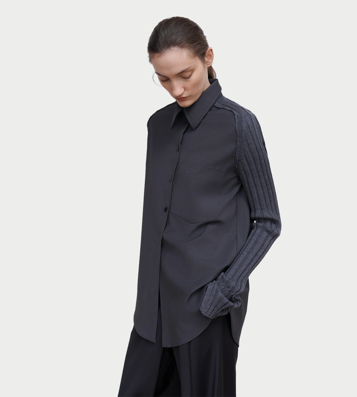 LITKOVSKA - Shirt With Ribbed-Knit Sleeves GRAPHITE/GREY