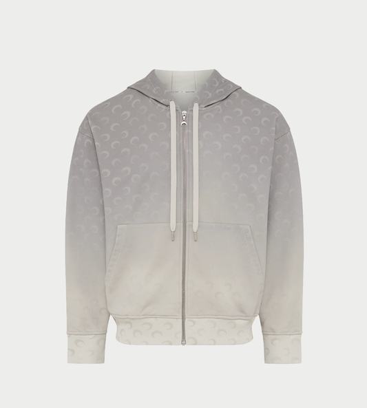 MARINE SERRE - Faded Moon Fleece Zipped Hoodie Grey
