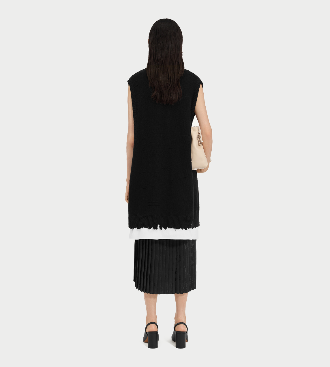 Distressed Knit Vest Dress Blk