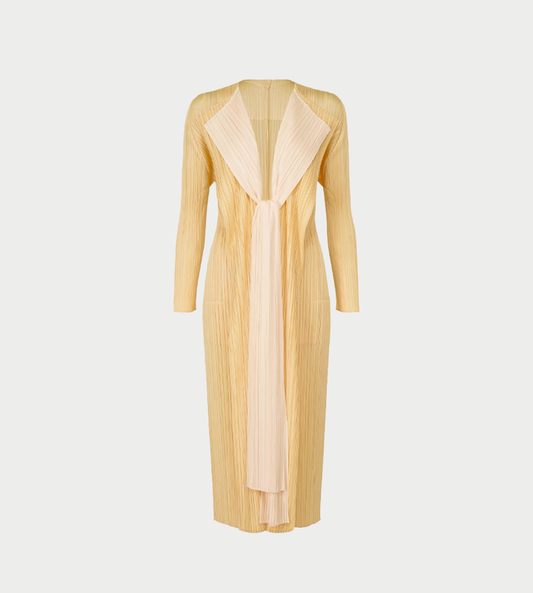 PLEATS PLEASE ISSEY MIYAKE - Merry Bicolor Long Cardigan Beige