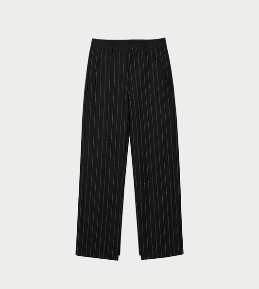 SULVAM - Wide Striped Slim Slit Pants Blk