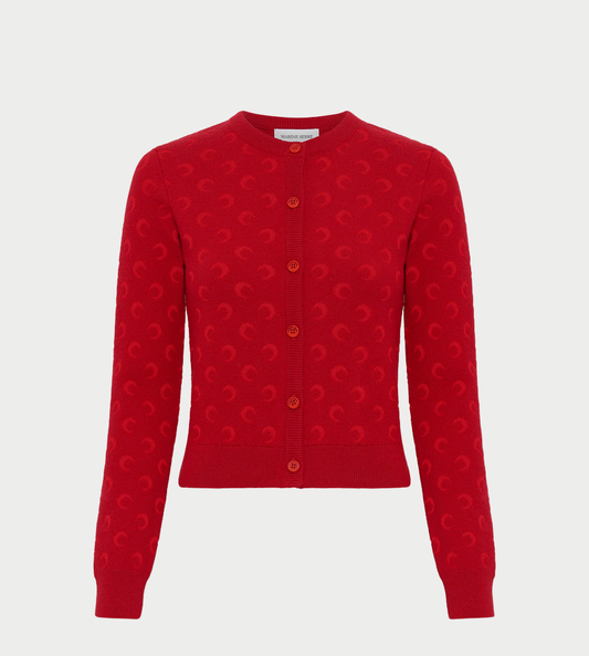 MARINE SERRE - Moon Jacquard Fitted Cardigan Red
