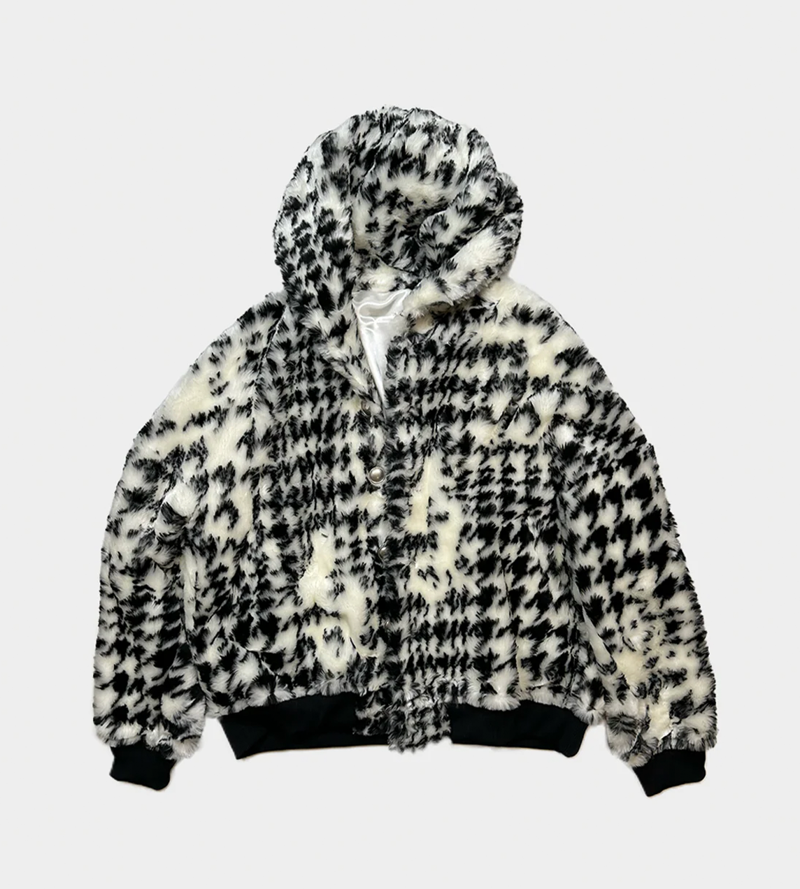 SULVAM - Houndstooth Fur Hooded Blouson Blk/Wht