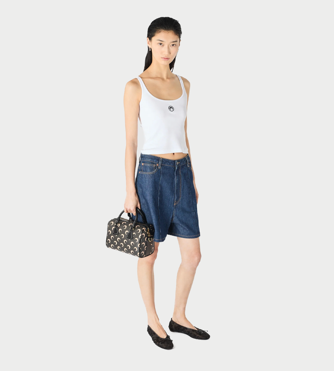 MARINE SERRE - Moon Logo Ribbed Jersey Cropped Tank Top White