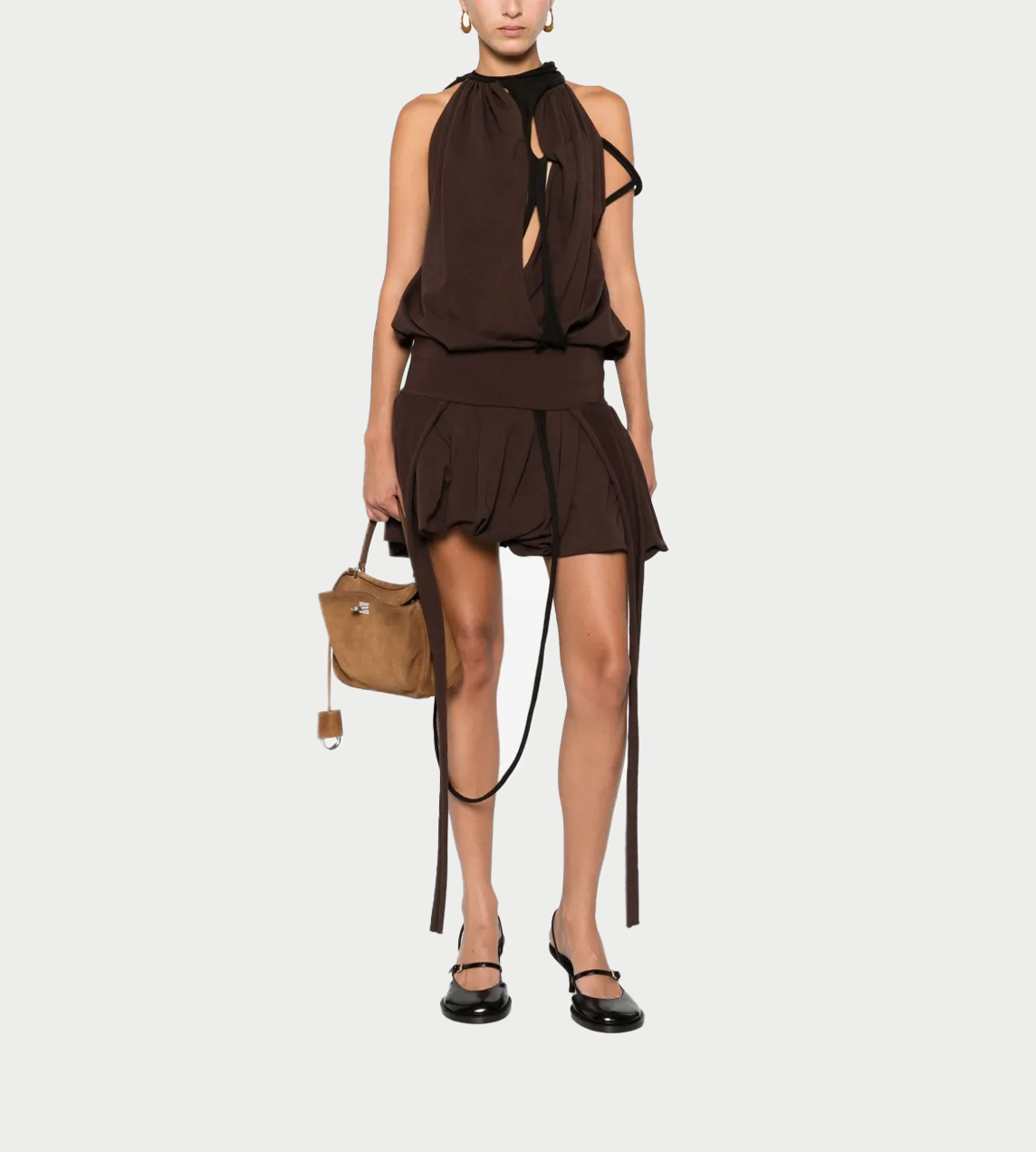 OTTOLINGER - Jersey Neck holder Balloon Dress Brown