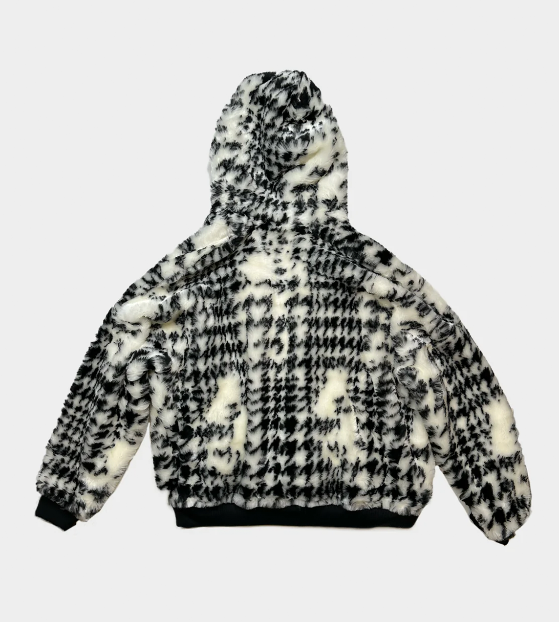SULVAM - Houndstooth Fur Hooded Blouson Blk/Wht