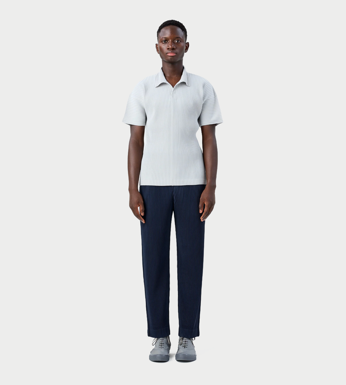 HOMME PLISSE ISSEY MIYAKE - Basic Pleated Polo Shirt L.Grey