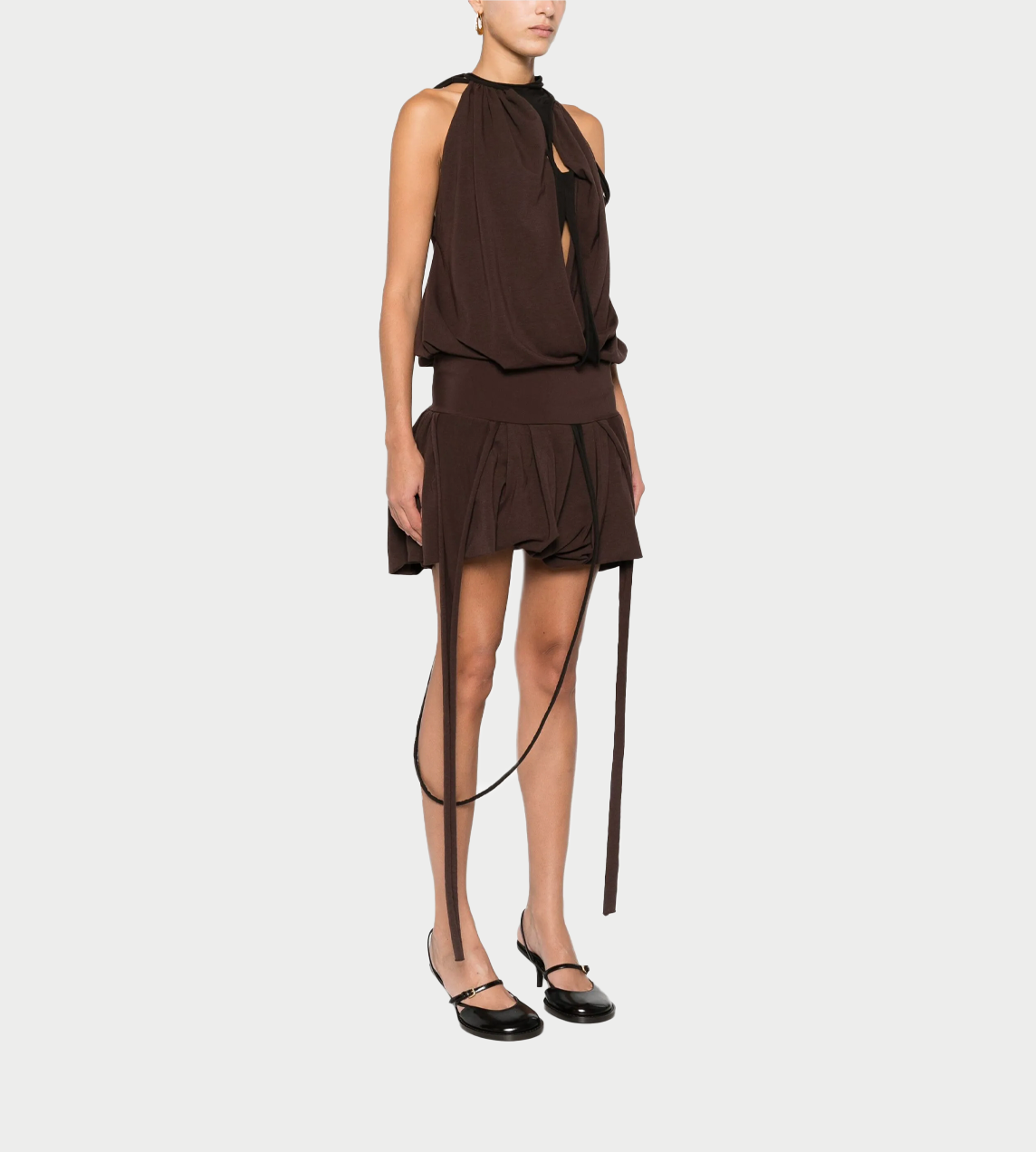 OTTOLINGER - Jersey Neck holder Balloon Dress Brown